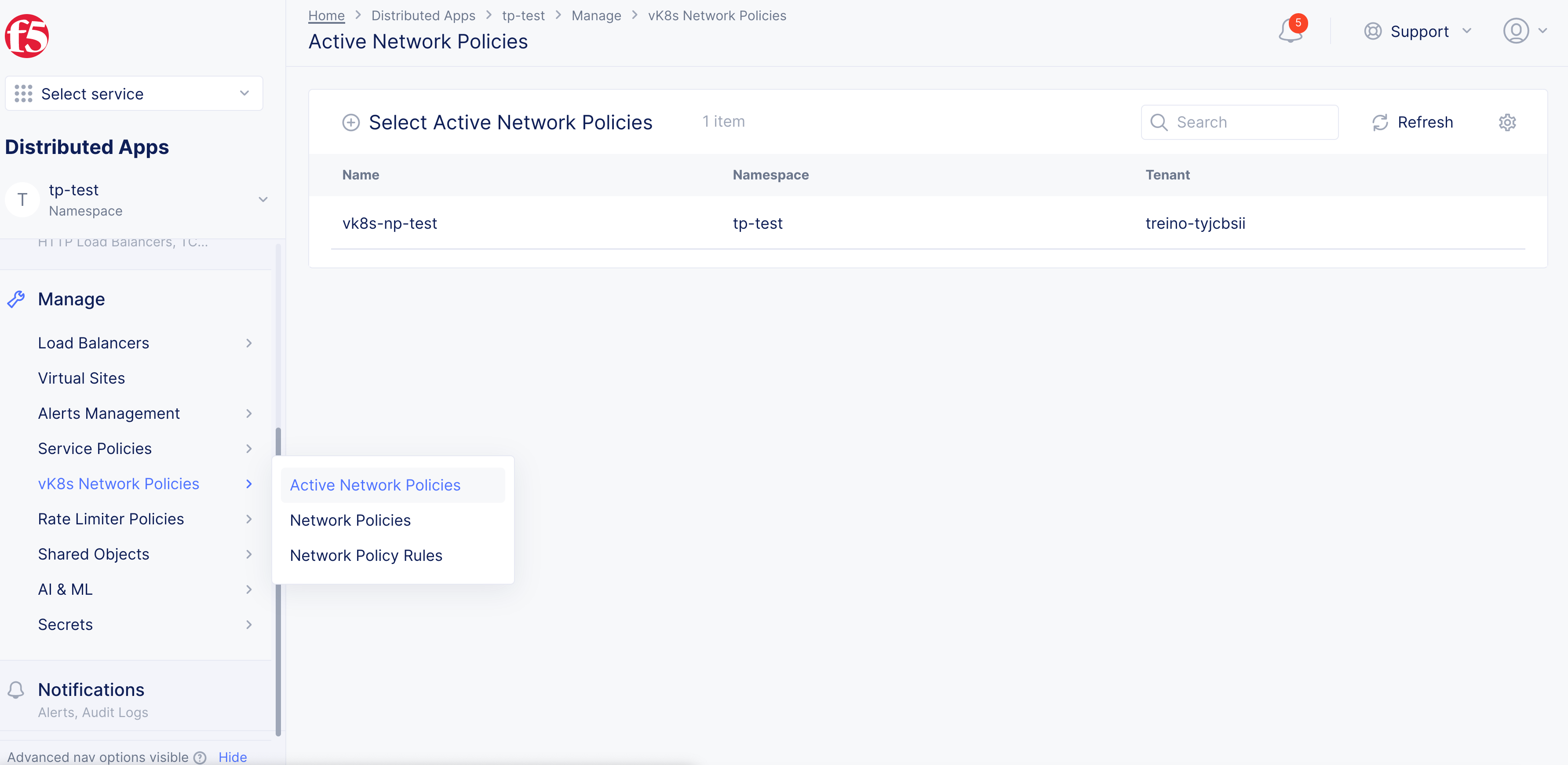 Figure: Active Network Policies